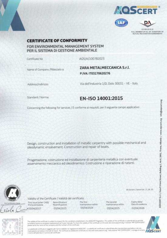  è certificata ISO 14001:2015